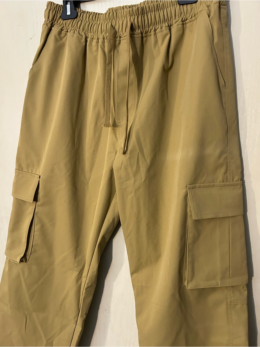 Khaki Cargo Parachute Pants XL Utility Drawstring Y2K Streetwear